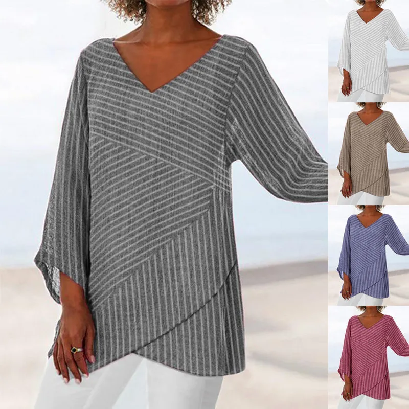 

2019 Women Solid Long Sleeve Linen Baggy Shirt Ladies Summer Tunic Tops Size 6-16