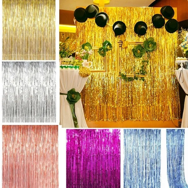 

2x1m Gold Shiny Foil Fringe Curtain Tinsel String Wedding Birthday Bridal Shower Door Room Party Decoration Photo Booth Backdrop