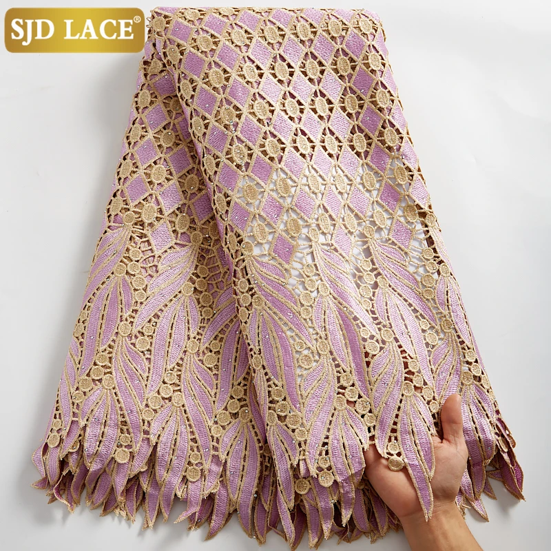 SJD LACE Skin Friendly Classic African Eembroidery Guipure Cord with Stones Fabric Nigerian Celebration lace For Party A2547