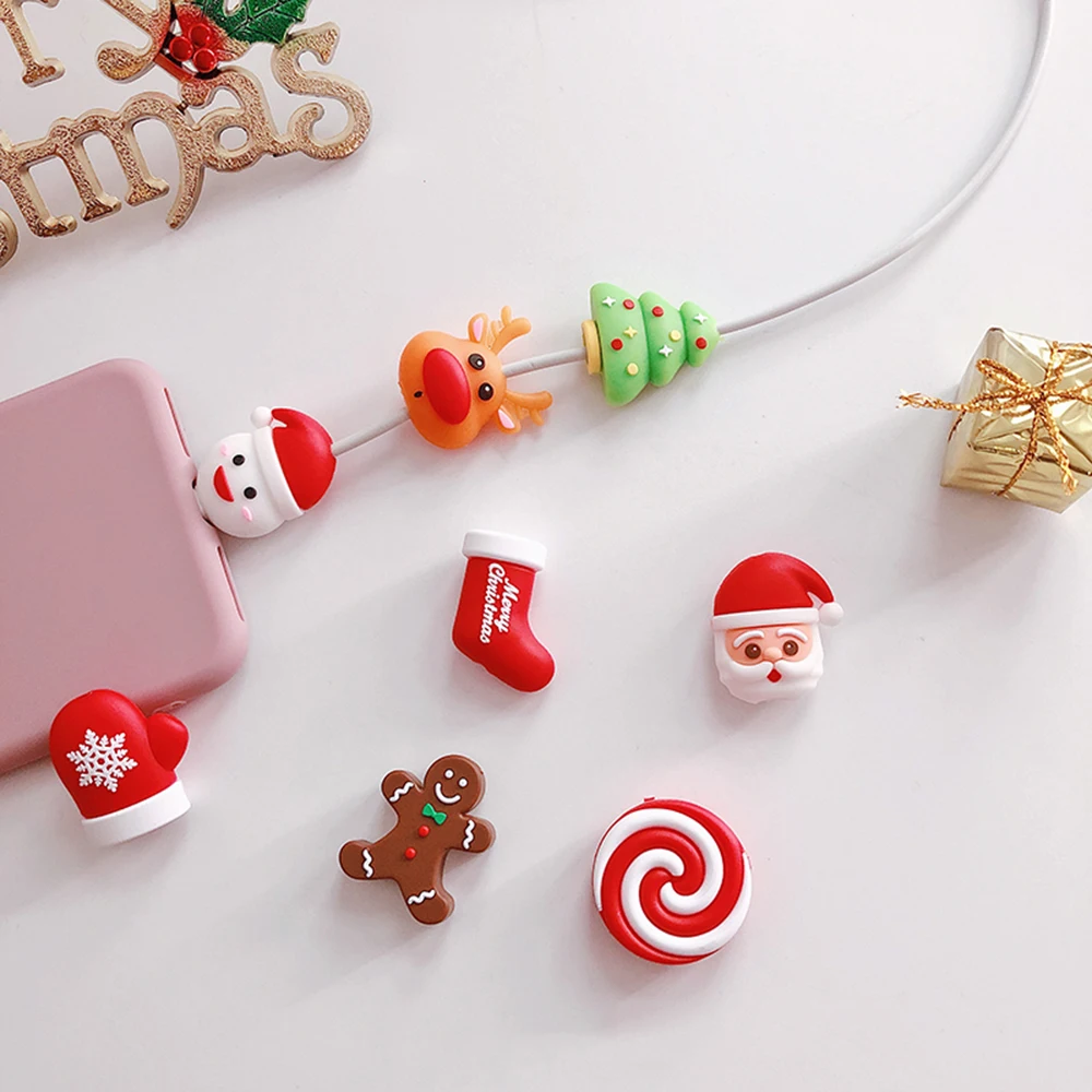 Роскошный мягкий милый мультяшный Санта-Клаус, рождественский подарок, USB кабель для зарядного устройства, защита для наушников, защитный чехол