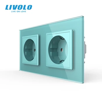 

Livolo EU Standard Wall Power Socket, Pink Crystal Glass Panel,16A Wall Outlet, double 16A standard outlet,switch with socket
