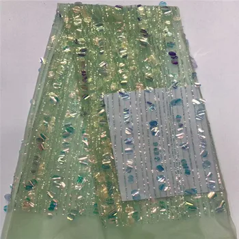 

Latest French Nigerian Laces Fabrics big sequins High Quality African Laces Fabric Wedding Glued glitter sequins Tulle Lace