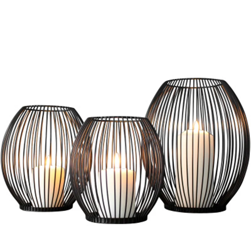 Полый железный подсвечник Фонарь геометрических фигур украшения черный