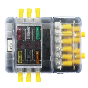 

Hot 6 Way Blade Fuse Box Holder with Red LED Indicator 8Pcs Standard Fuses 18Pcs Terminals 12 Pin Negative Bus Bar