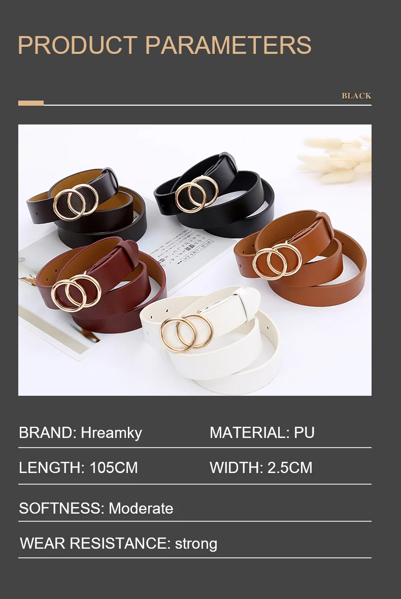 Double round buckle women's leisure belt for various occasions Double round buckle women's leisure belt for various occasions