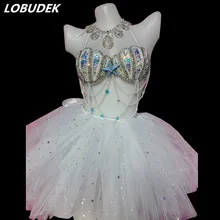 Для бара, ночного клуба, певица, сценическая одежда, жемчужная оболочка, кристалл, бюстгальтер, юбка-пузырь, наряд для клуба, Рейв, вечерние, DJ, для танцев на шесте, танцевальный костюм