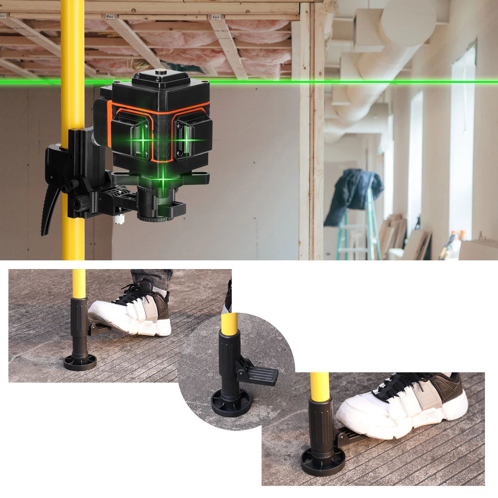 Height Adjustable Line Leveler Stand Bar Telescopic Pole Bracket 1/4'' Thread Lift Extend Holder for Laser Level Rod Max 4.2m/4m laser level,laser level bracket