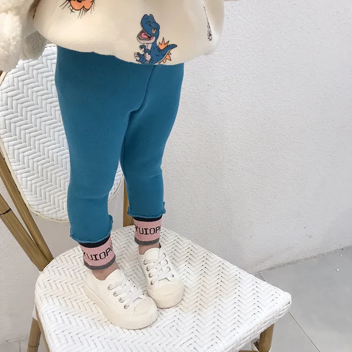 Новые детские штаны на зиму, корейская детская одежда, теплые плюшевые штаны с буквенным принтом для девочек, детские леггинсы
