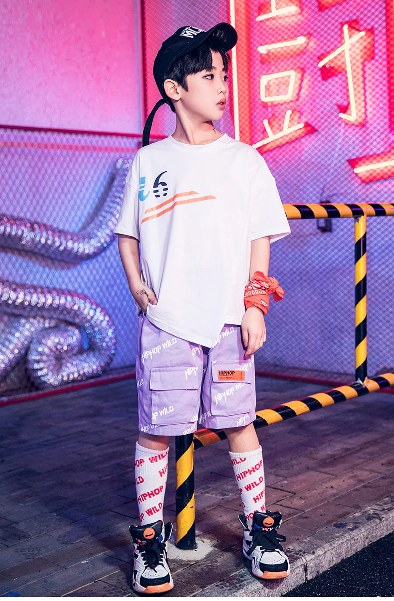 Suit 2 Pieces Jazz Dancewear T-Shirt with Shorts Boys and Kids Stage Dance Costumes Street &amp Hip Hop Dancing Clothes Wear G0026 |