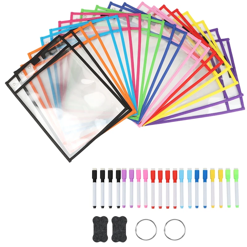 Dry Erase Pockets Reusable Sleeves 20 Pack 10x14 Inch Dry Erase Bags