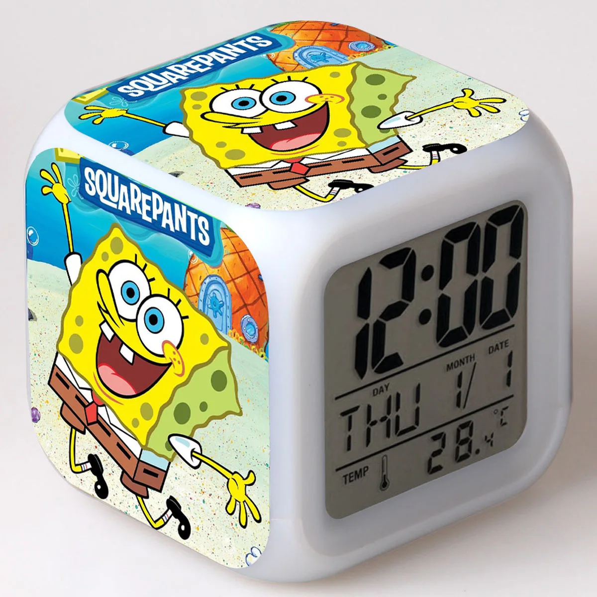 SpongeBob квадраты цифровой светодиодный детский будильник с 7 цветов изменить милый мультфильм 3D украшение спальня светодиодный настольные часы - Цвет: 9