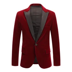 Men's 2021 New Spring Velvet Wine Red Black Fashion Leisure Suit Jacket Wedding Groom Slim Fit Blazer Hombre Masculino