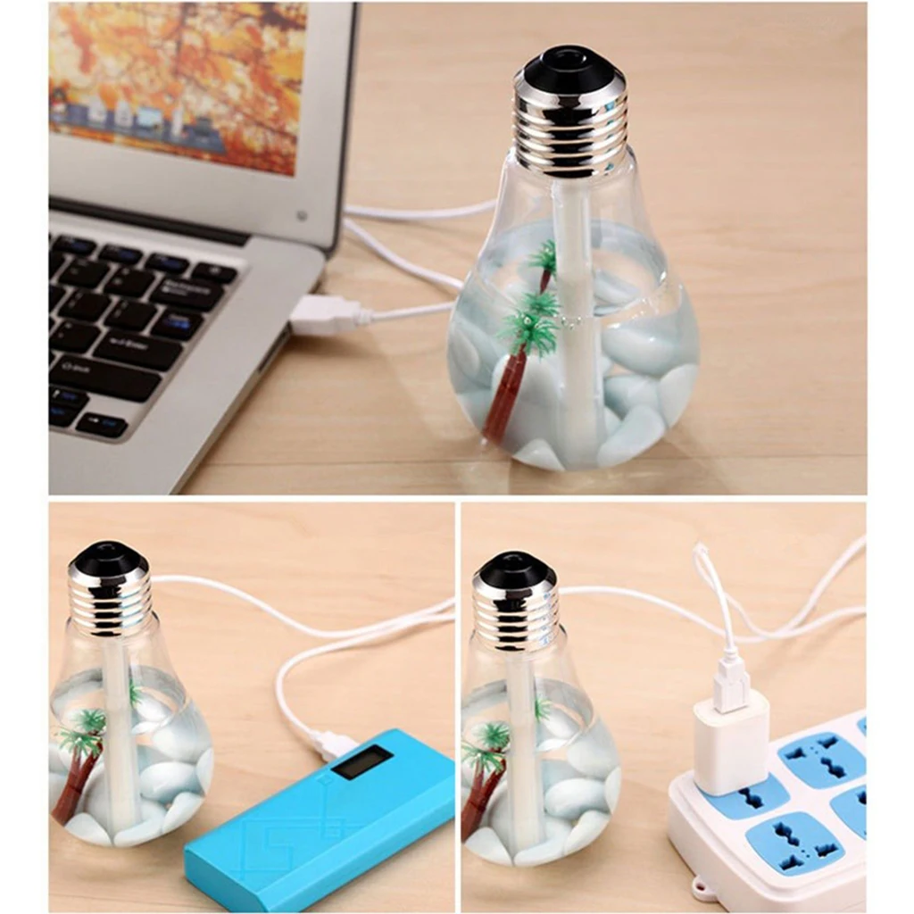 USB Light Bulb Humidifier Colour Changing Novelty LED Light Air Humidifying Purifier for Home Office Car Bedroom Schoolroom