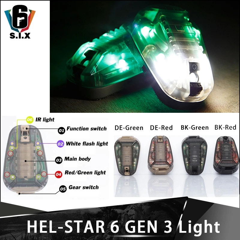Lejie HEL-Star 6 taktisches Helm-Signallicht Grün & IR oder Rotes & IR-Militär Überlebenslicht schnelles Helm-Rettungslicht 