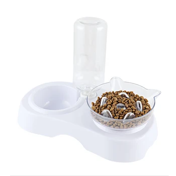 

Dog Pet Bowl Feeder Double Bowl Cat Ears Bowl Cute Transparent Plastic Water Bottle Cat Bowl Cat Dog Food Bowl Feeder Water Bowl