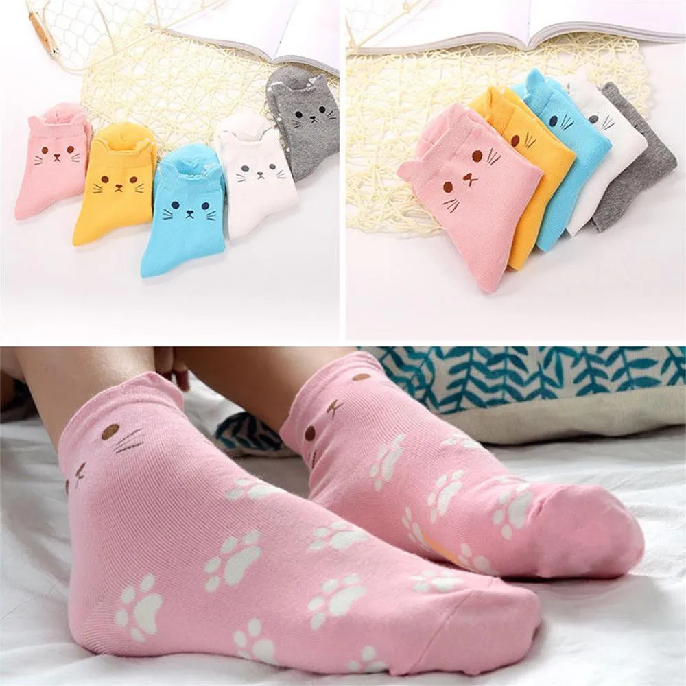 Женские милые Носки с рисунком кота; повседневные хлопковые носки без пятки с принтом следов; модные теплые носки Kawaii; calcetines mujer;# T0