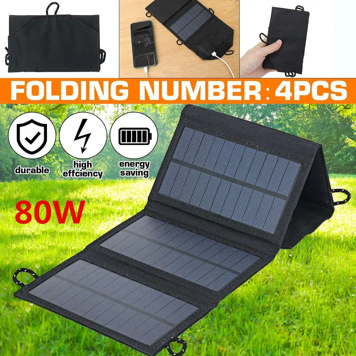 

80W Foldable Solar Panel Solar Kit Complete Cell Power Bank Solar Plate For Hiking Camping Outdoor Mobile Power Battery Charger