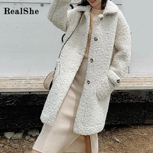 RealShe зимнее женское пальто с отложным воротником, с длинным рукавом, на пуговицах, с карманами, шерстяные пальто и куртки для женщин, Осеннее теплое шерстяное пальто для женщин