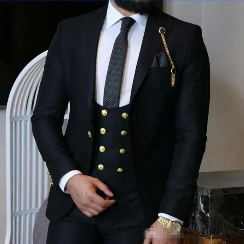 Новейший пиковый мужской смокинг на одной пуговице для жениха, мужские костюмы, Свадебный блейзер для мужчин(пиджак+ жилет+ брюки