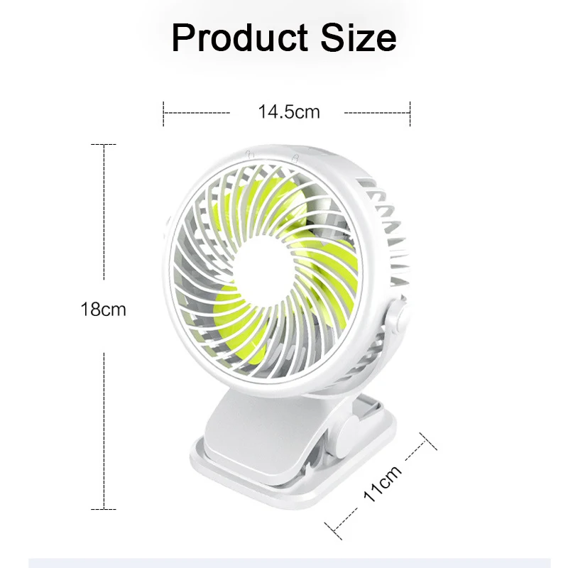 Портативный мини вентилятор с USB зажимом для детской коляски Регулируемый