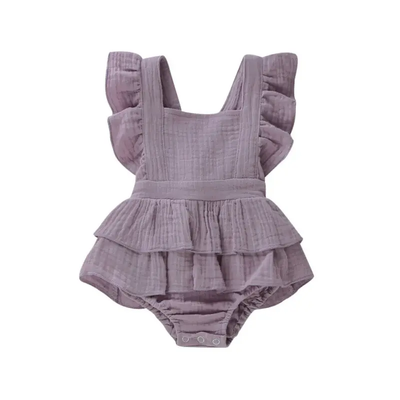 Baby Clothing Summer Newborn Baby Girls Bodysuits Princess Ruffle Cotton Jumpsuit Cute Toddler Backless Lace Up Bow Beach Outfits