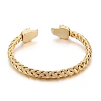 Kalen Double Skull Skull Gold Color Hip Hop Style Stainless Steel Open Bracelet Men's Fashion Jewelry 2