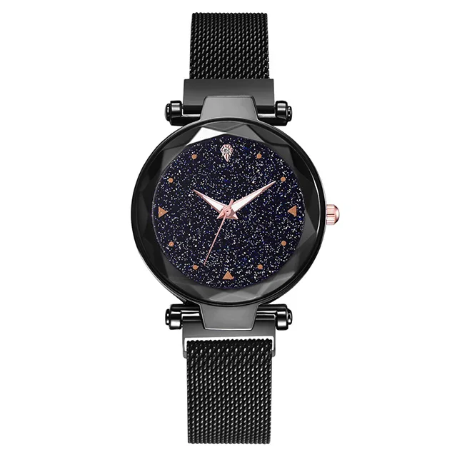 Роскошные женские магнитные часы звездного неба, женские водонепроницаемые наручные часы, женские часы-браслет, набор, relogio feminino zegarek damski - Цвет: Черный