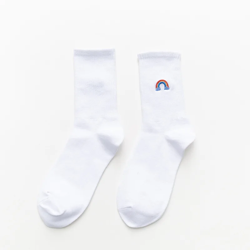 Women New Cotton Socks All Seasons Fashion Embroidery Weather Pattern Series Ladies Popular College Wild Casual Tube Socks AA15 - Цвет: Белый