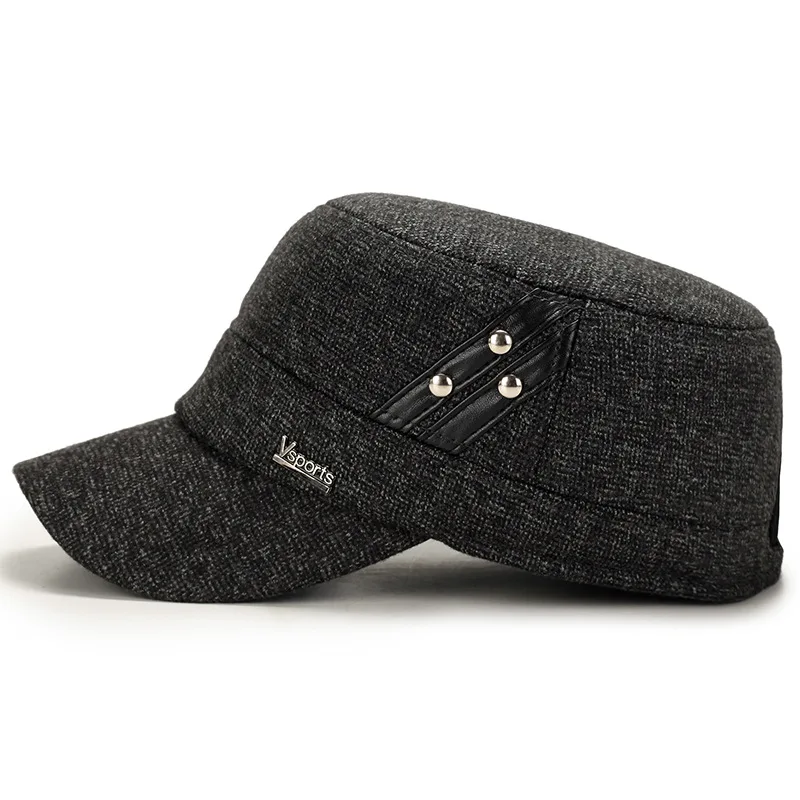 Winter Warm Hat Middle-aged Men Father Plus Velvet Thick Cap Flat Top Ear Protection Hat Snow hat