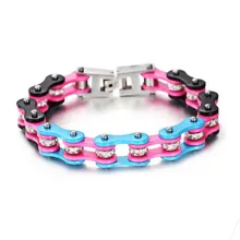 Панк синий розовый черный браслет в виде велосипедной цепи из нержавеющей стали мотоцикл цепи ювелирные изделия подарок женские браслеты со стразами