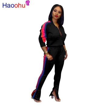 

HAOOHU New Autumn Winter Women's Set Tracksuits Full Sleeve Jacket Top Full Pants two piece set outfits Club Sportswear