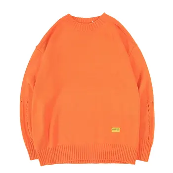 

Women Mens Blue Orange Solid Color Vintage Knit Sweater Men Winter O-neck Loose Casual Sweater Pullover Streetwear Clothes