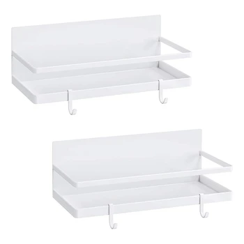 

netic Spice Rack, Shelf with 2 Removable Hooks, for Small Kitchen/Apartment, Cabinet for Holding Spices(White)(2 Pcs)