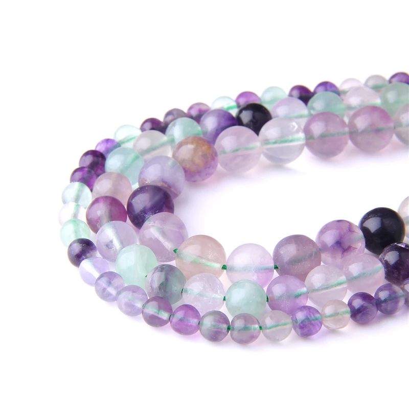 Purple Fluorite Бусины Из Натурального фиолетового флюорита, круглые бусины из драгоценного камня 4, 6, 8, 10, 12 мм для изготовления ювелирных изделий, браслета, ожерелья 15,5" - Цвет: Purple Fluorite