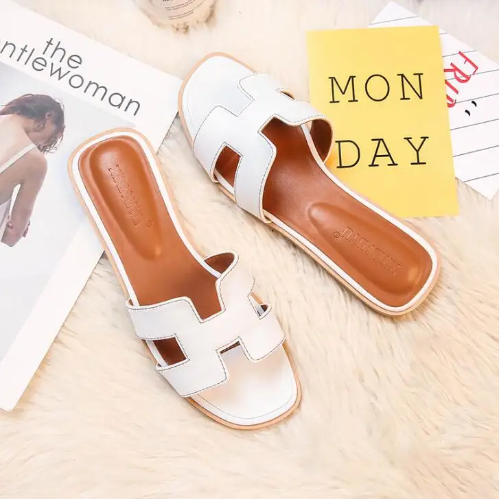 Zapatillas en forma de H para mujer, Sandalias planas de moda para exteriores y vacaciones al aire libre, novedad de verano