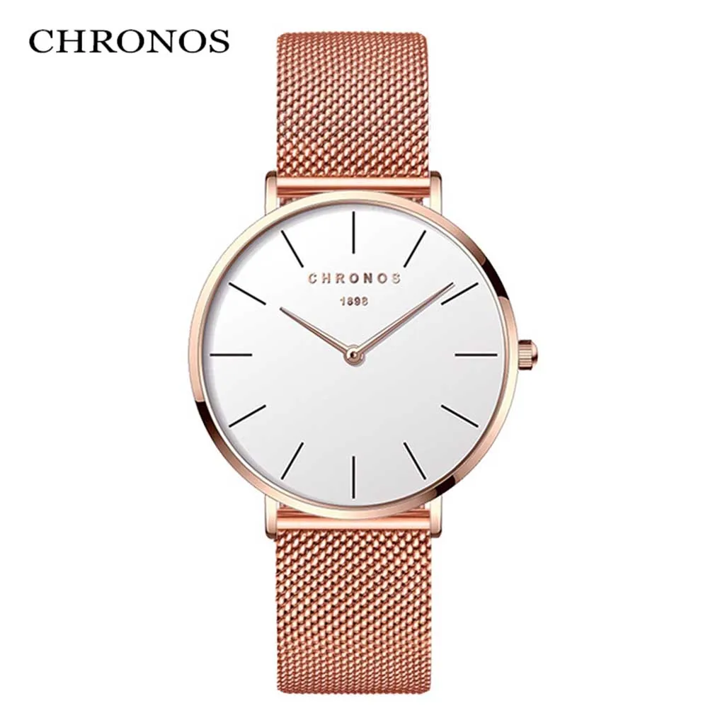 

CHRONOS Women Quartz Watch Simple Dial Fashion Unisex Stainless Steel Mesh Strap Waterproof and Shock Resistant Wristwatch CH33