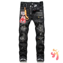 DSQ pantalones vaqueros de motorista para hombre, Jeans ajustados informales, con agujeros azules, marca europea