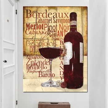 

Modern Red Wine Glasses Bottle Quote Canvas Painting Vintage Posters and Prints Wall Art Picture for Living Room Home Decoration