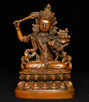 

wedding decoration Tibet Buddhism Boxwood Wood Carving Wenshu Manjushri Bodhisattva Buddha Statue