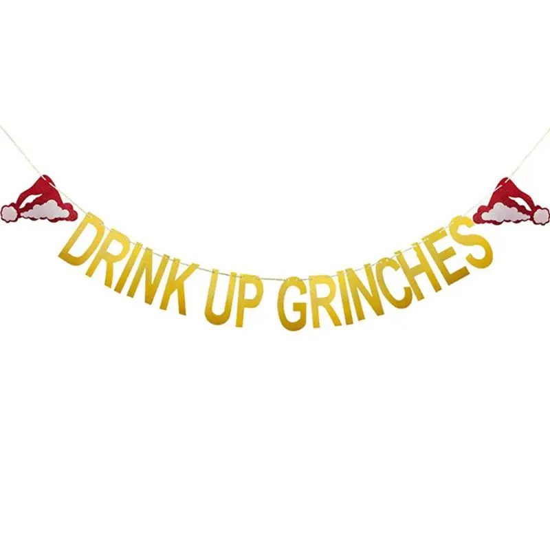 2 шт. Золотой блестящий напиток до Grinches Рождественская шляпа баннер-Drinch Рождественская вечеринка украшения Grinch украшения