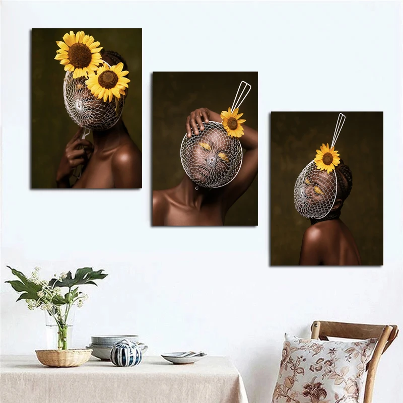 Arte Africano negro Mujer con girasol Arte Abstracto lienzo pintura arte de  pared carteles e impresiones para decoración de sala de estar - AliExpress  Hogar y jardín