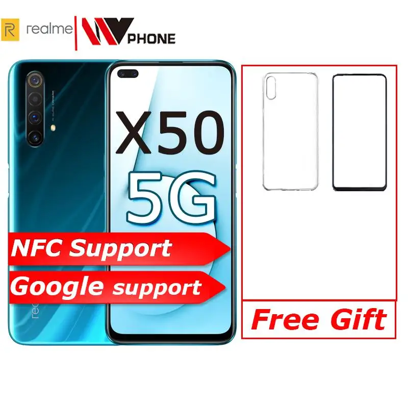 Realme X50 5G мобильный телефон nfc 6 57 ''мобильный Snapdragon 765G 64MP четырехкамерный OPPO VOOC 30W