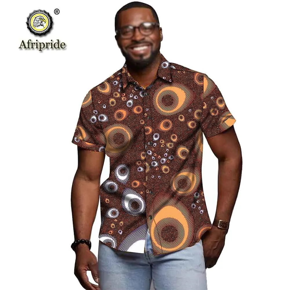 Африканские мужские Рубашки повседневные с коротким рукавом принт воск батик однобортный принт Топы Дашики наряд AFRIPRIDE S1912004