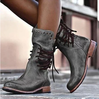 

Spring Autumn New Women Boots Fashion Lace-up Ankle Shoes PU Upper Watertight Comfortable Womens Boot Size 35-43