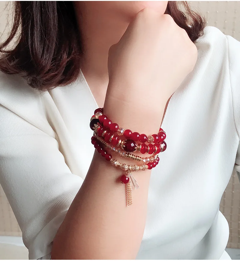 4 piece set of beaded crystal bracelet bohemian style female fashion bracelet jewelry