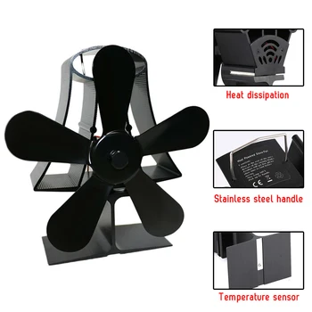 

5 Blades Heat Powered Stove Fan Wood Log Burner Fireplace Eco Friendly Top Fan