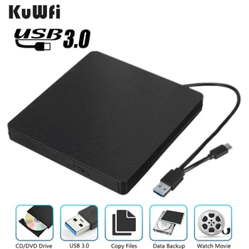 

KuWFi USB 3.0 External DVD Drive USB 3.0 Type-C Optical Drive CD ROM Player CD-RW Burner Writer Reader for Laptop Windows PC