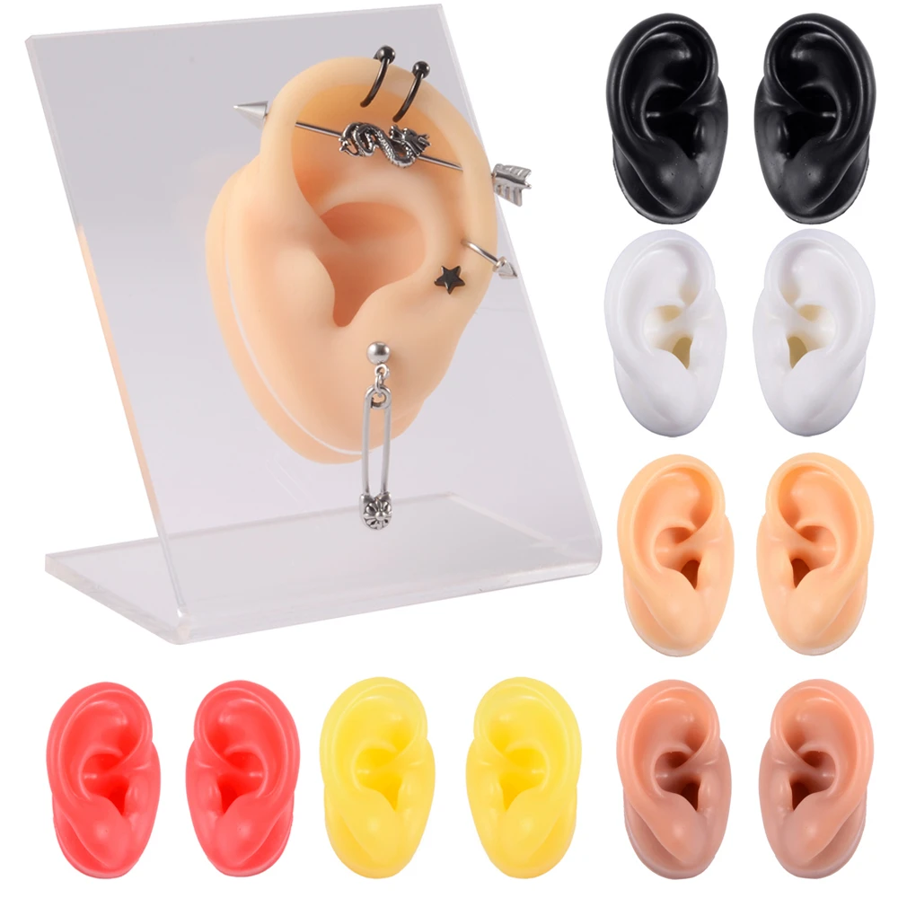 Modelo de oreja de silicona de colores para práctica profesional, herramientas perforaciones, pendientes, tachuelas, exhibición, puede reutilizar, joyería corporal 1:1, 1 ud.|Joyería corporal| - AliExpress