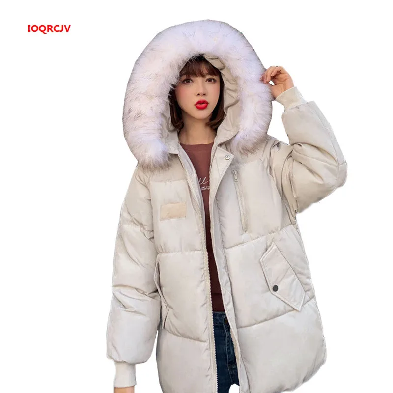 

New Women's Winter Jackets And Coats 2019 Fashion Large Fur Collar Hooded Female Parkas Thick Warm Loose Down Cotton Coat W1346