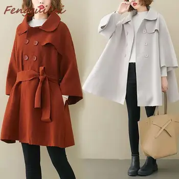 

Women Elegant Winter Thin Wool Overcoat Long Bandage Woolen Coat Cardigan Loose Plus Size Abrigos Mujer Manteau Femme Hiver